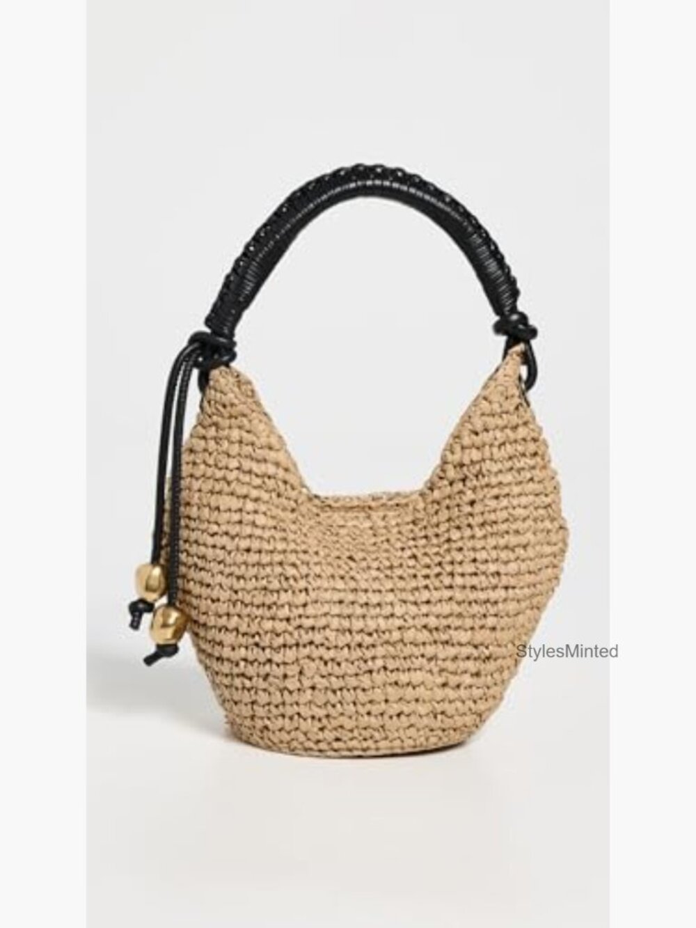 Woven Straw Mini Shoulder Pouch - Gold Tone Beads - Picture 4 of 7